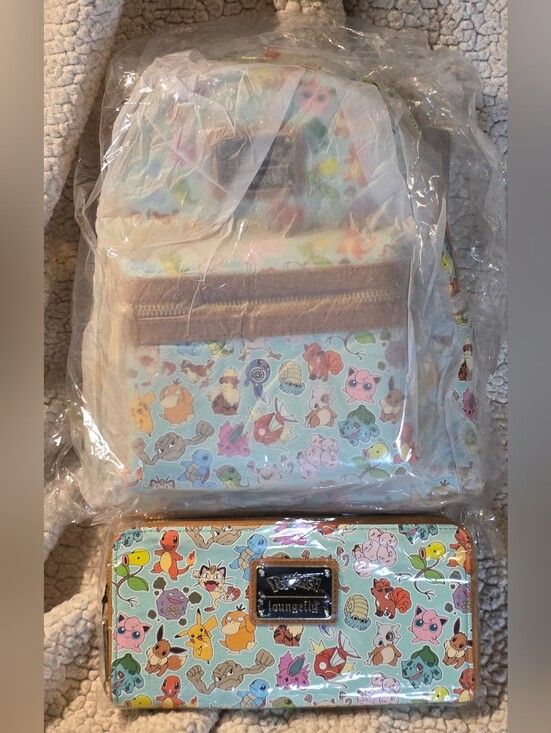 Loungefly Handbags - Loungefly Pokemon Teal All over Print AOP Mini Backpack & Wallet NewIn Packaging